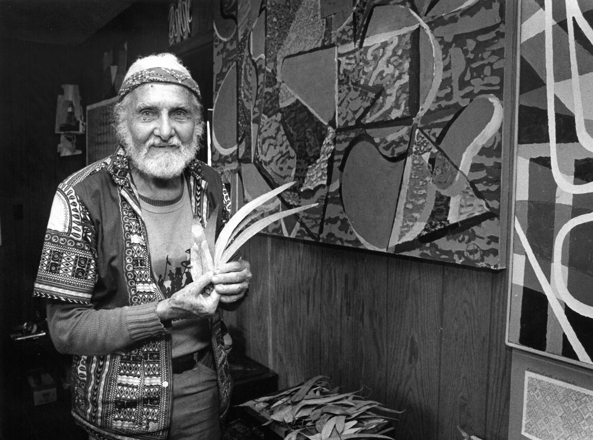 One of the last Dunites, Elwood Decker, poses for a photo in August 1989. The Dunites were a community of artists, mystics and others lived in the Oceano Dunes near Pismo Beach in the first half of the 20th century.