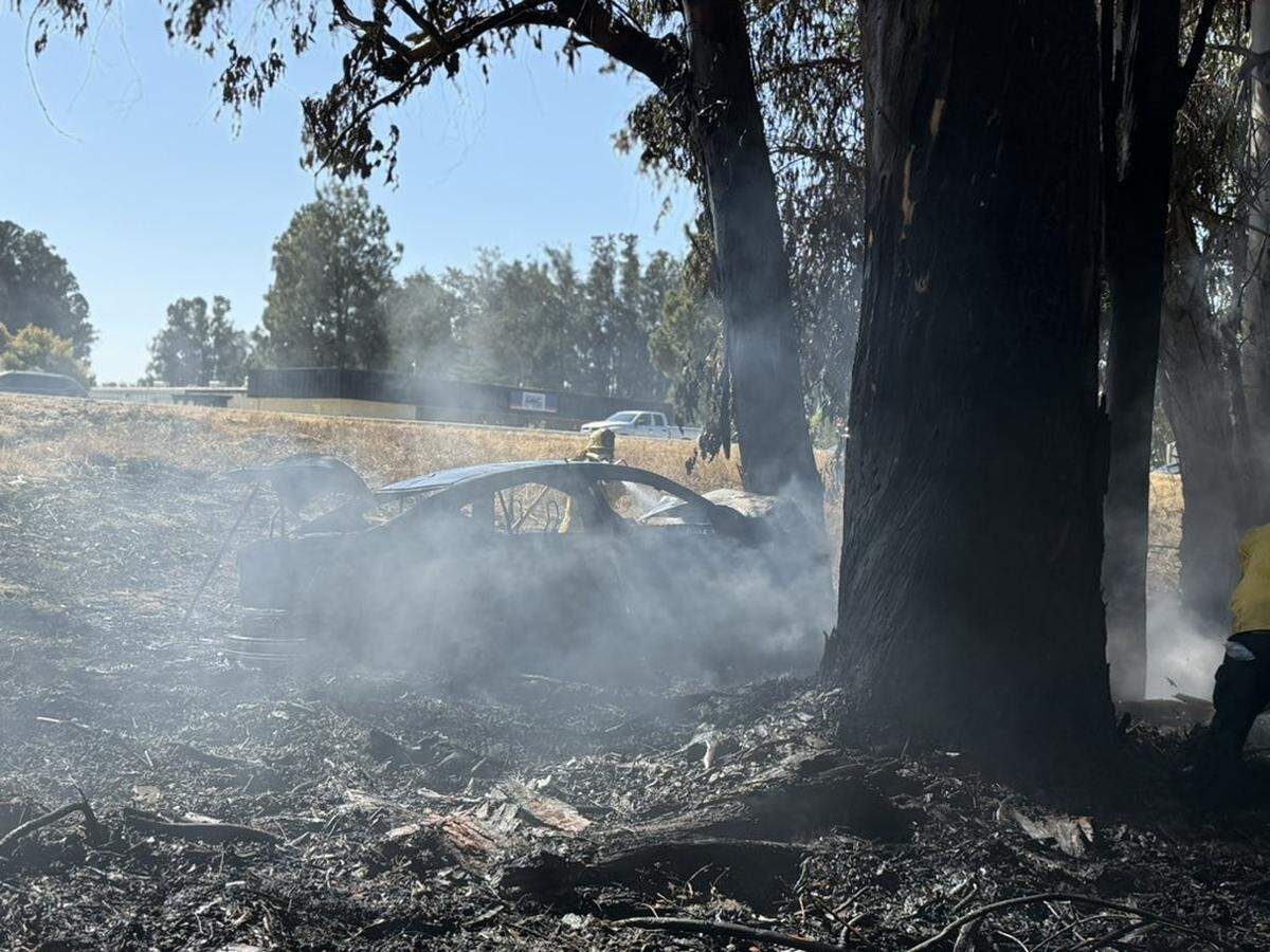 A car caught fire after crashing into a tree in Nipomo on September 12, 2025.