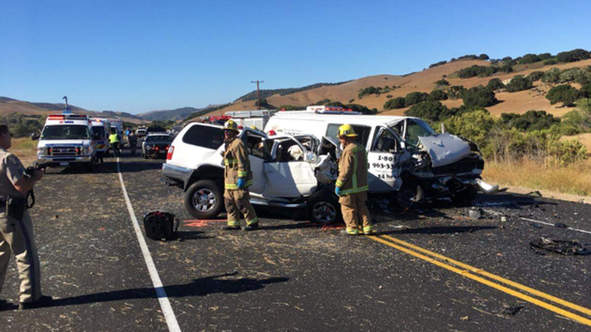 A woman and dog were killed in a head-on collision on Highway 1 south of Lompoc Monday afternoon, according to the Santa Barbara County Fire Department.