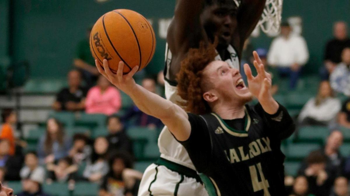 Cal Poly’s Brantly Stevenson goes for a basket against Hawaii. Cal Poly fell to Hawaii 69-56 in a men’s basketball game at Mott Athletic Center in San Luis Obispo on Saturday, Feb 4, 2023.