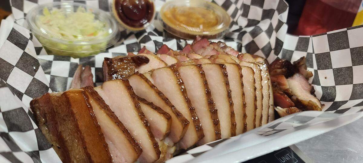 Chef Gregory’s Barbecue Smokehouse Emporium opened in Atascadero on June 1, 2024, offering authentic Memphis-style barbecue from pitmaster Gregory Kalatsky, like this slow-roasted and smoked pork belly.