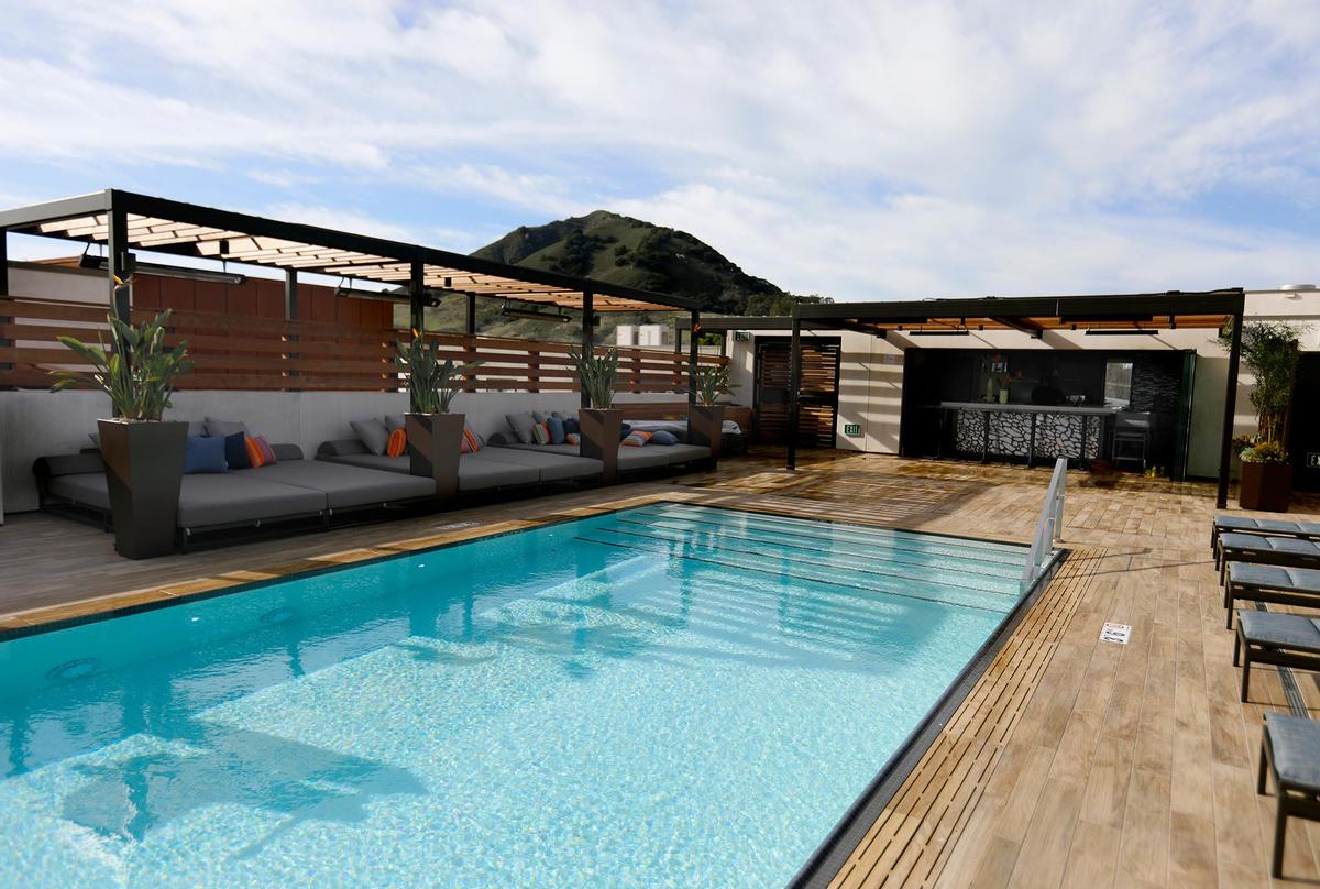 Hotel Cerro’s rooftop features a pool and bar with 360-degree views of San Luis Obispo.