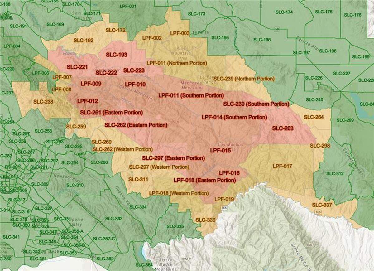 A map shared by the San Luis Obispo County Office of Emergency Services on X showed that evacuation orders and warnings were downgraded for some areas of SLO County, after firefighters made progress on containing the Gifford Fire on August 15, 2025.