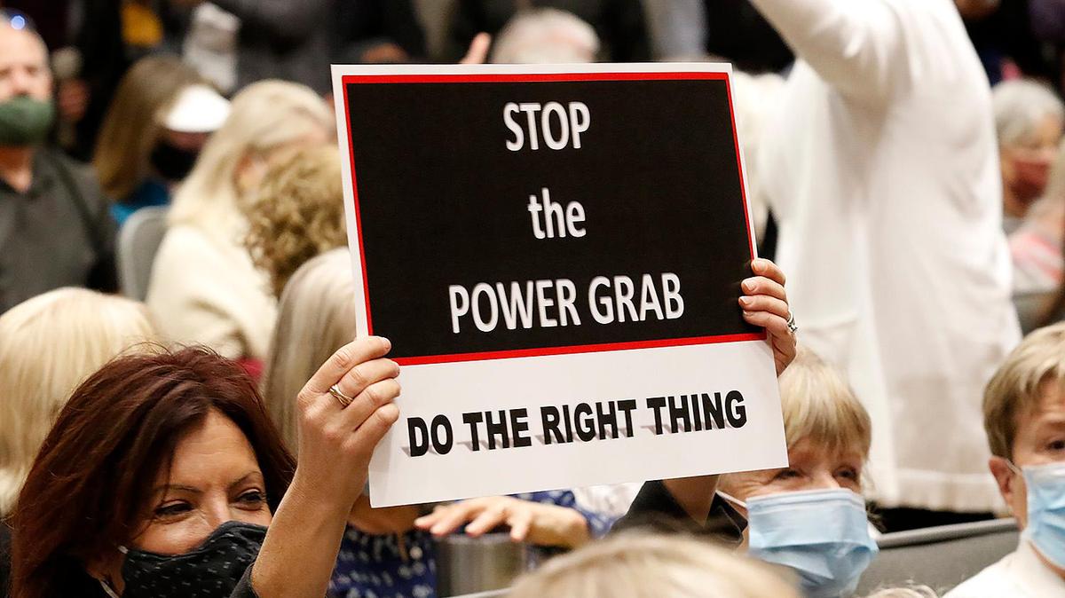 Citizens packed the SLO County Board of Supervisors chambers during redistricting hearings. The final map selected by a 3-2 vote of the board is now the subject of a lawsuit.