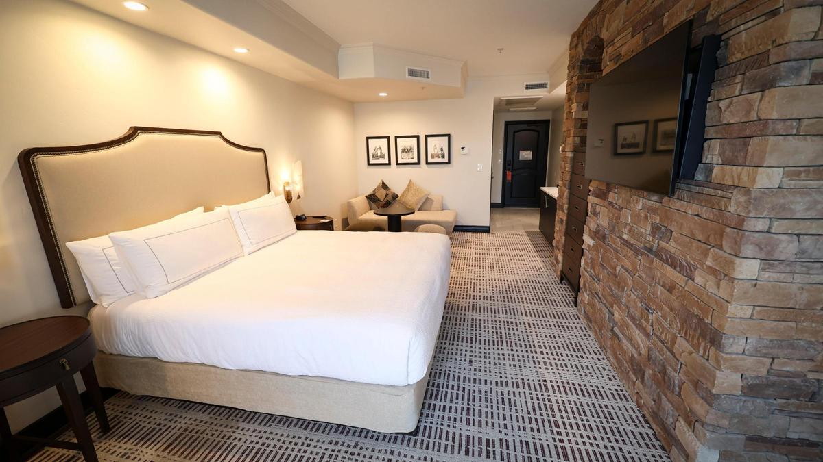 A bedroom in the Bellasera Hotel in Paso Robles which has been renovated. It is just south of the junction of Highway 46 and 101, seen here on May 2, 2025.