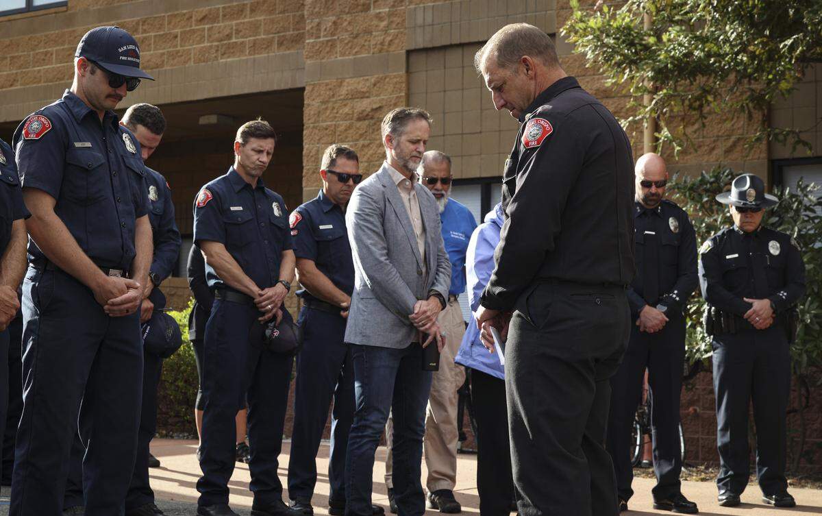 San Luis Obispo Fire Chief Todd Tuggle lead a moment of silence on Sept 11, 2025, at San Luis Obispo Fire Station 1 to honor the sacrifices made responding to the terrorist attacks that took place on Sept. 11, 2001.
