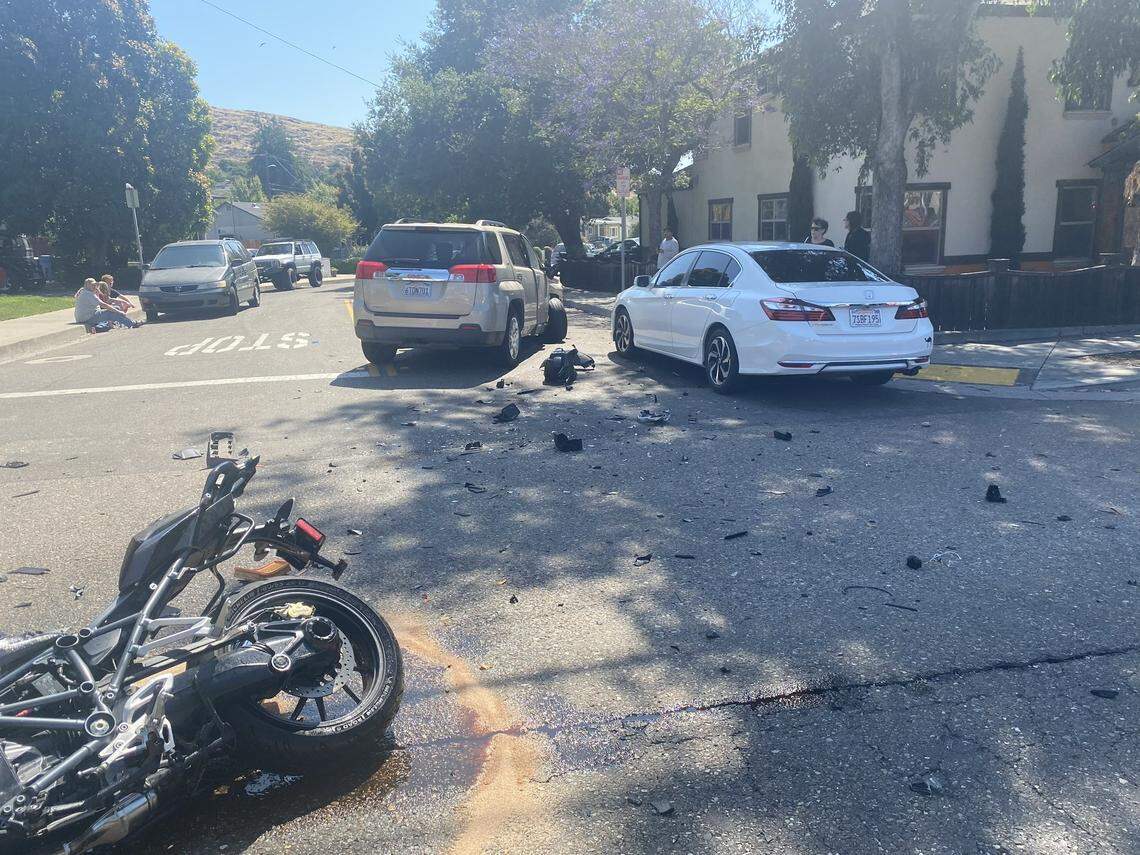 A motorcyclist suffered major injuries in a collision with a vehicle near Broad and Caudill in San Luis Obispo on June 26, 2023.