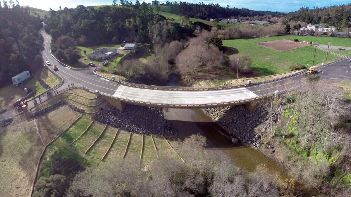Jason Rath, quad-copter operator and bridge inspector for County Public Works, used a drone to take this panoramic view of the new bridge Jan. 9.