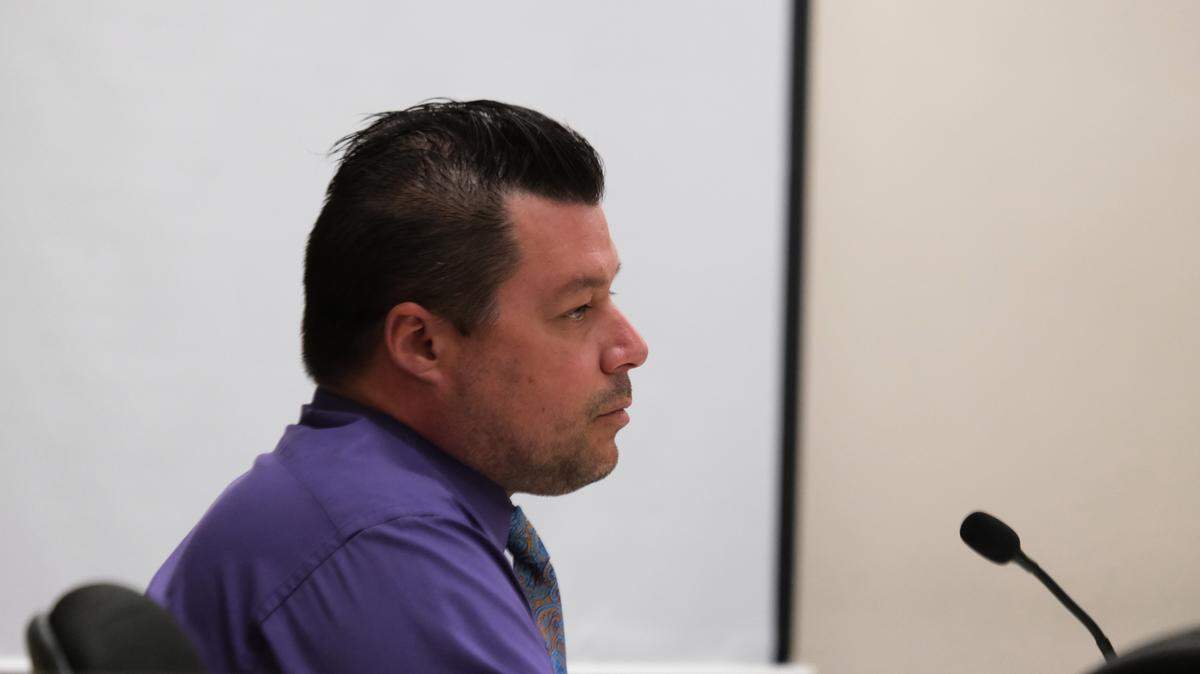 Christopher Winters listens to closing arguments on March 25, 2024. Winters is accused of driving the second car to run over Steve Leon on July 3, 2021. Leon died of his injuries.