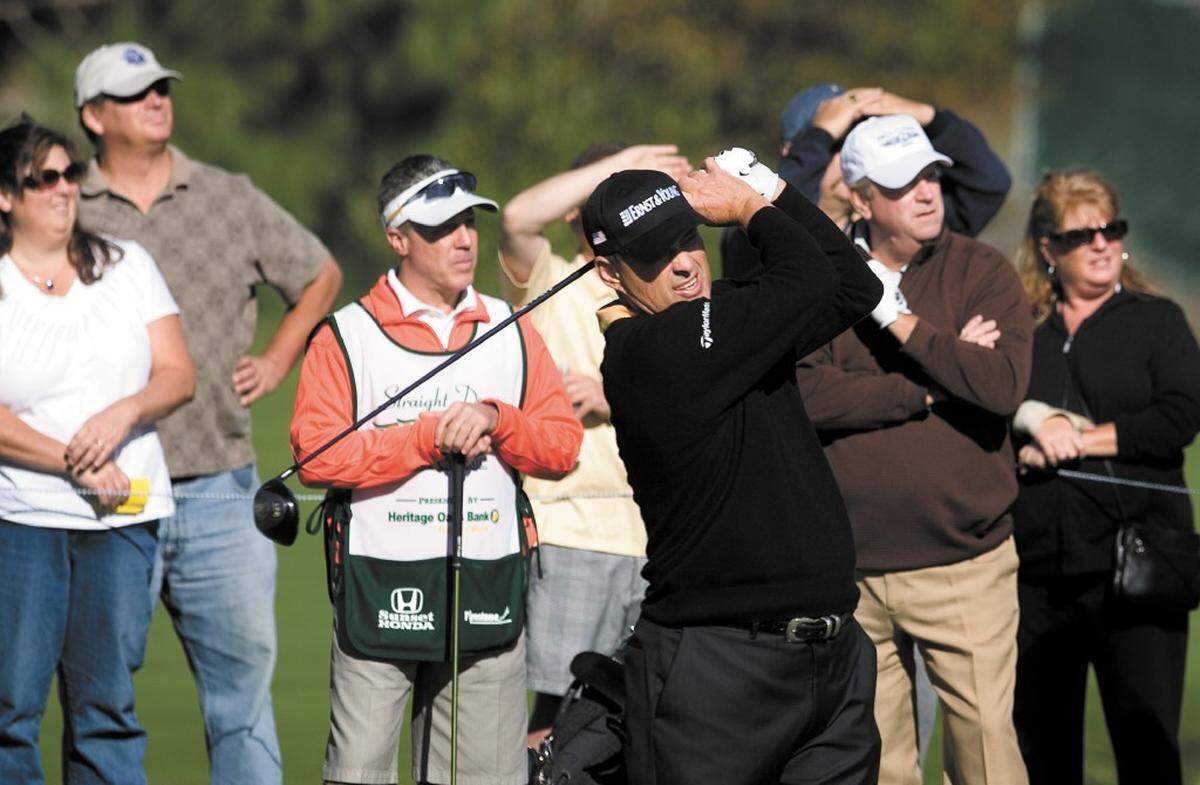 San Luis Obispo native and Champions Tour golfer Loren Roberts follows his tee shot on the second hole at the Straight Down Fall Classic in 2009.