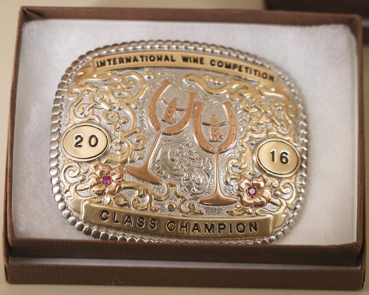 When J. Lohr established operations in Paso Robles they were the 17th winery in the region and have gone on to win awards including this one held in Texas displayed in their tasting room, seen here on Nov. 6, 2025.