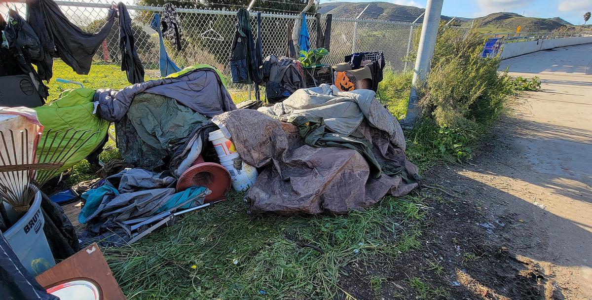 Some of the homeless belongings seen along Los Osos Valley Road. In San Luis Obispo County, the homeless population scrambled to take cover from deadly flooding that made many previously safe areas to camp, sleep or take shelter uninhabitable.