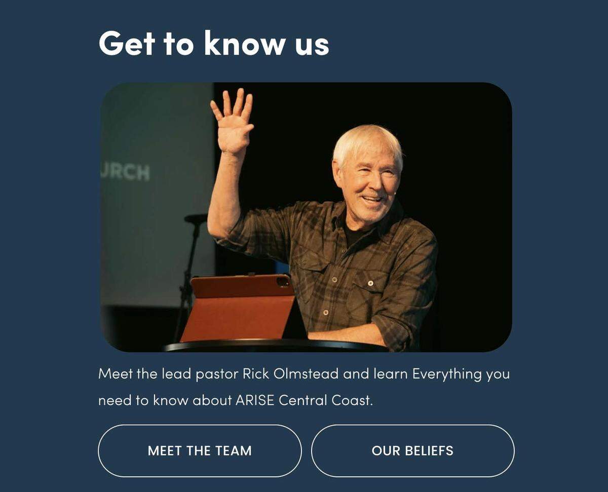 Former lead Pastor Rick Olmstead resigned from his volunteer position at Arise Vineyard church during Christmas week 2025 due to resurfaced rumors of him nonconsensually and inappropriately photographing women’s backsides at the San Luis Obispo Trader Joe’s store in 2020. As of Dec. 29, 2025, after the board announcement his immediate resignation, he was still listed as the lead pastor on the homepage of the Arise church website.