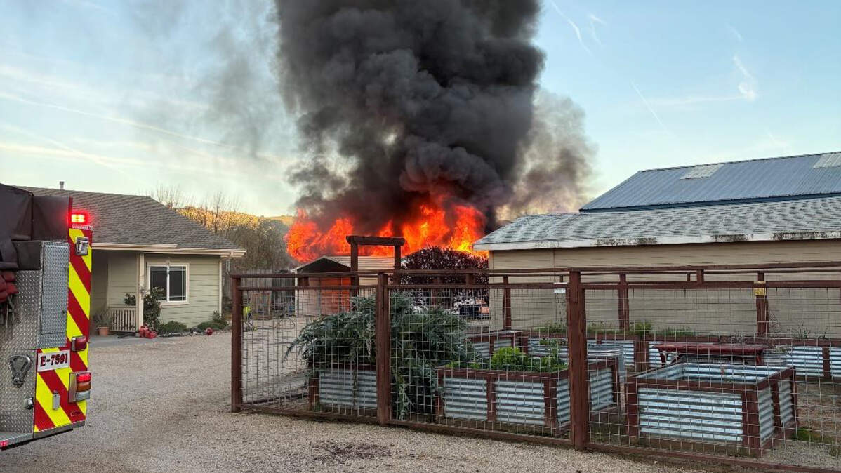 A fire burned a shop, outbuildings and a travel trailer at 7135 and 7145 Sycamore Road in Atascadero on Tuesday, March 10, 2026.