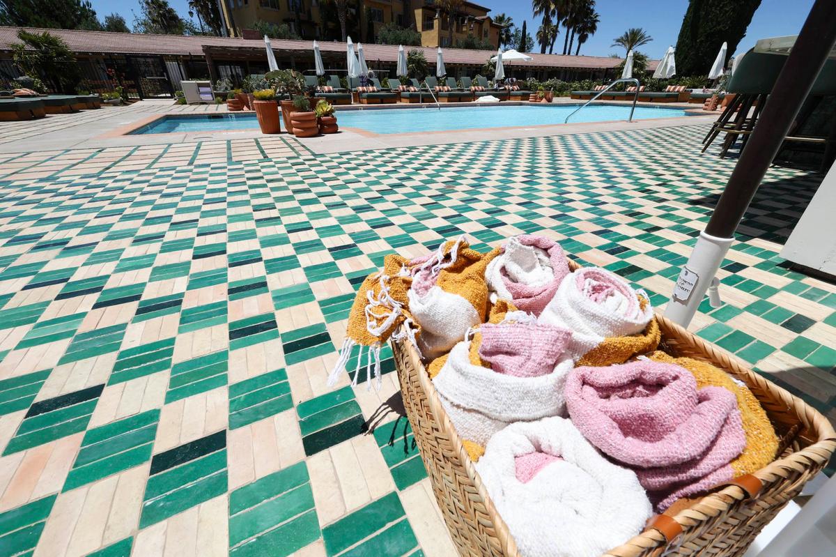 The River Lodge pool has been modernized with tile. The Paso Robles property is a mid-century modern hotel built in 1947 but recently updated, as seen in these photos June 7, 2024.