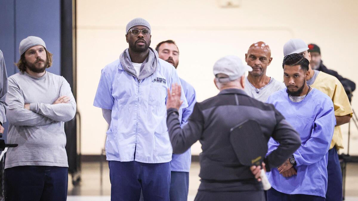 Pickleball coach Roger BelAir visited the California Men’s Colony in San Luis Obispo on Nov. 12, 2024, to teach the game to inmates.