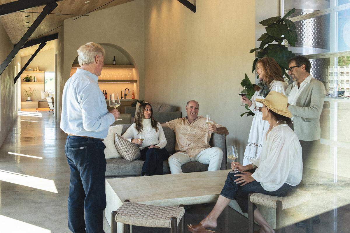 Truss Wines’ new tasting room features clean lines, fine art and cozy furniture.