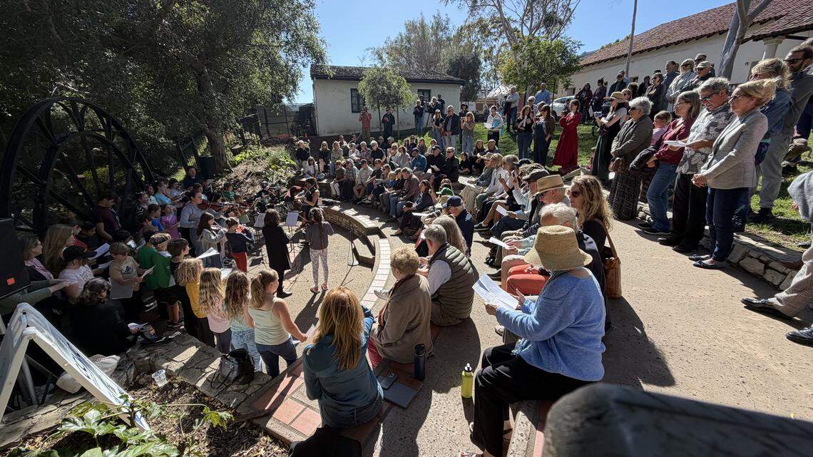 Four San Luis Obispo Rotary clubs joined forces to get a “peace pole” installed in Mission Plaza, as a way to encourage unity in the community. The ribbon cutting for the new structure was April 14, 2026, and included performances by the Central Coast Youth Chorus and San Luis Obispo Youth Symphony.