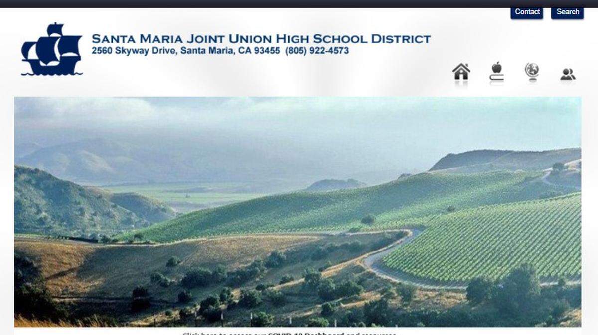 The Santa Maria Joint Union High School District website includes the ship logo that the Board of Education wants to replace.