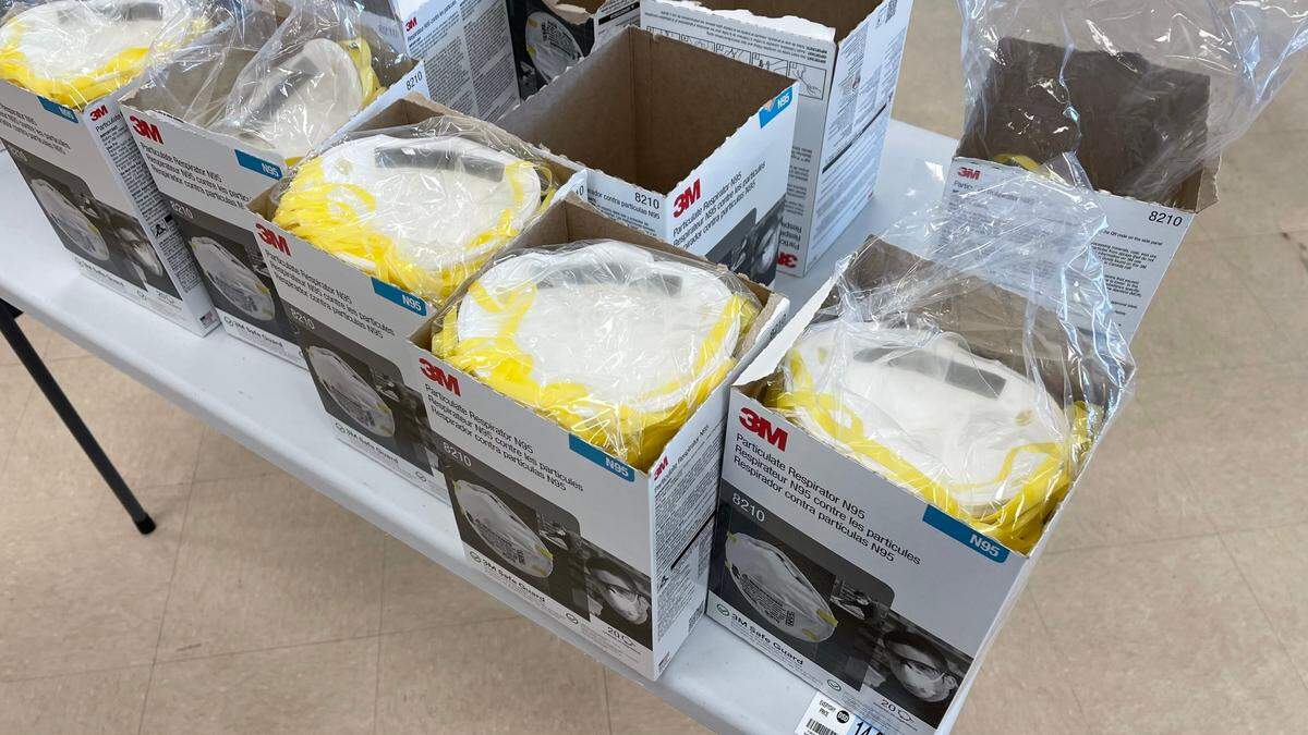 Some of the government-issued N95 respirator masks arrived at the Rite-Aid location at 7025 El Camino Real in Atascadero on Friday, Jan. 28, 2022. The masks come out of the White House’s strategic national stockpile.