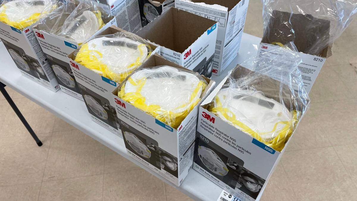 Some of the government-issued N95 respirator masks arrived at the Rite-Aid location at 7025 El Camino Real in Atascadero on Friday, Jan. 28, 2022. The masks come out of the White House’s strategic national stockpile.