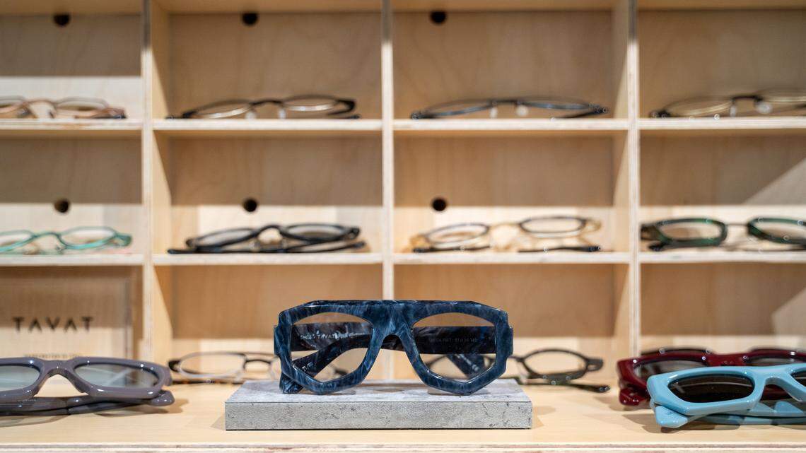 Pairs of glasses on display at Specs by Kyla on Tuesday, April 14, 2026.