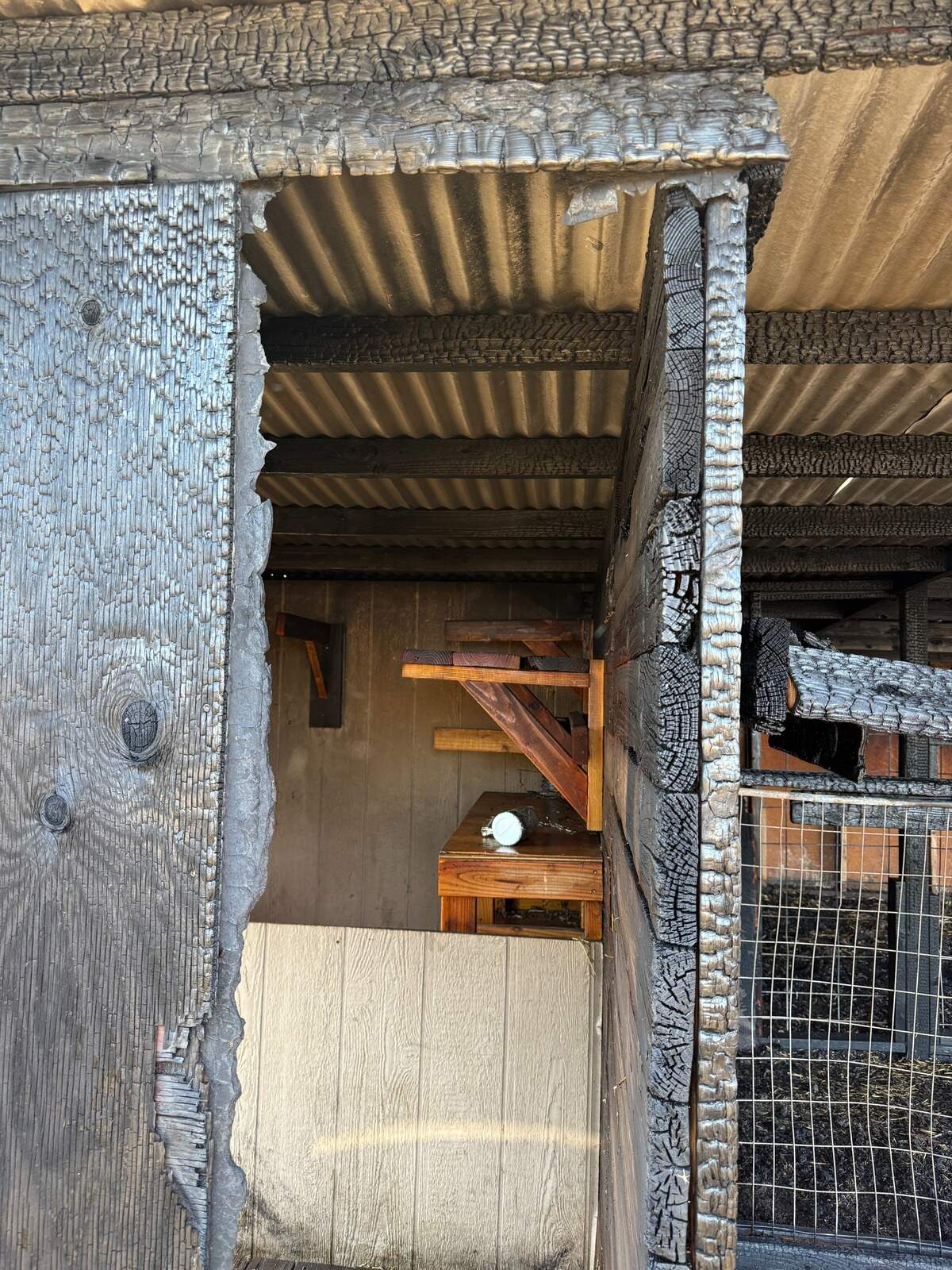 A portion of the Jewish Community Center’s 10-acre property in San Luis Obispo was burned in an 18-acre fire on July 5, 2026. An outbuilding used as a stable, seen here, was the only building damaged.