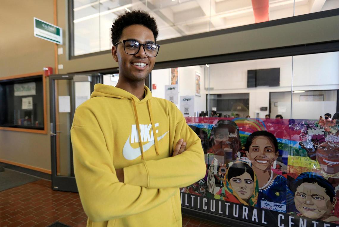 Andru O’Hara stands in front of Cal Poly’s MultiCultural Center on campus.
