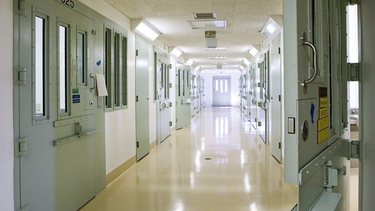 A row of cells inside the new correctional treatment center for mentally ill inmates at the California Men's Colony.