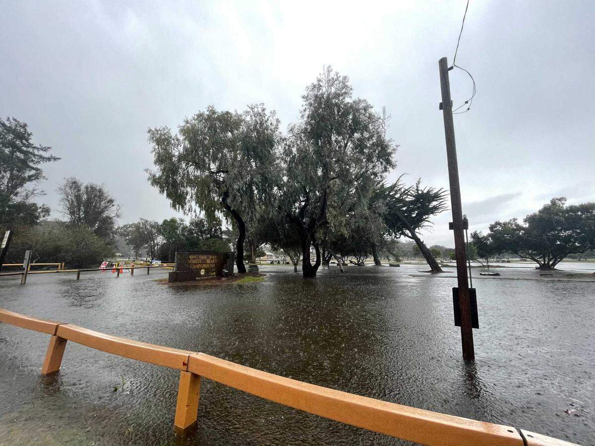 The North Beach Campground in Pismo Beach was completely flooded by Thursday afternoon from the winter storm that has his San Luis Obispo County.