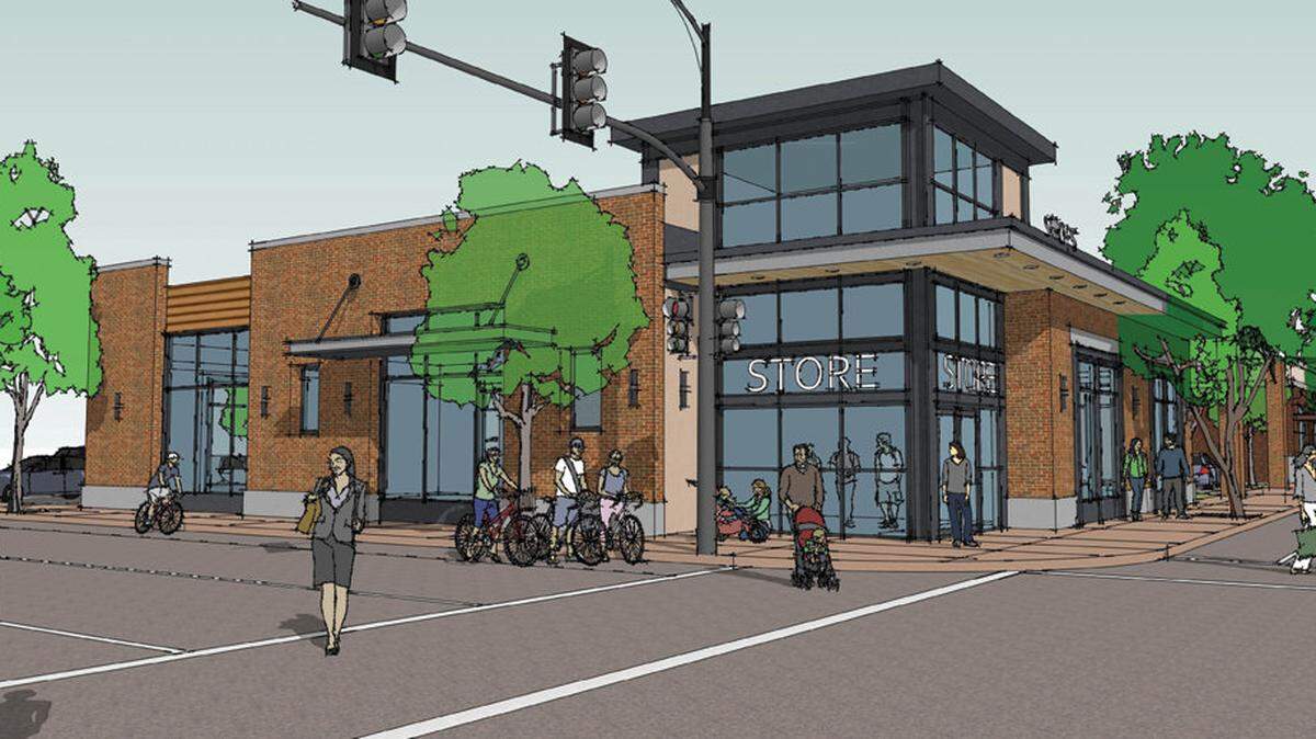 An architectural rendering of a development proposed for the corner of Santa Rosa and Monterey streets in downtown San Luis Obispo.