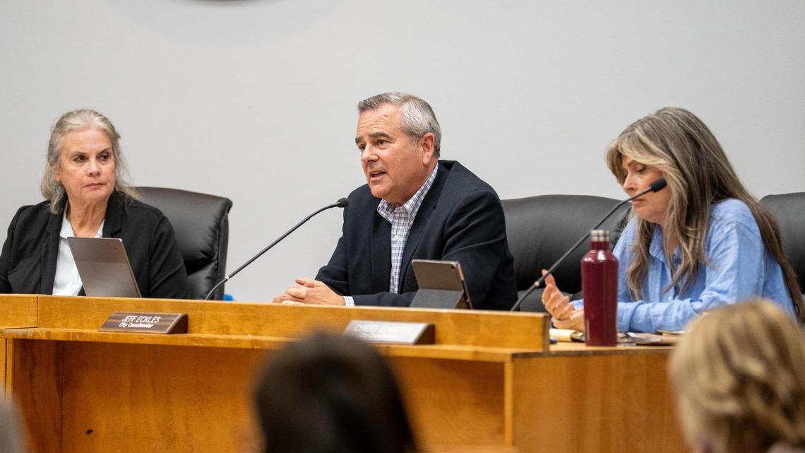 Morro Bay City Council member Jeff Eckles speaks during the Tuesday, May 13, 2025, City Council meeting. Pride flags and other commemorative flags will not be flown over Morro Bay city buildings following 2025’s Pride month after the City Council voted to repeal a 2022 ordinance that allowed for commemorative flags to be flown.