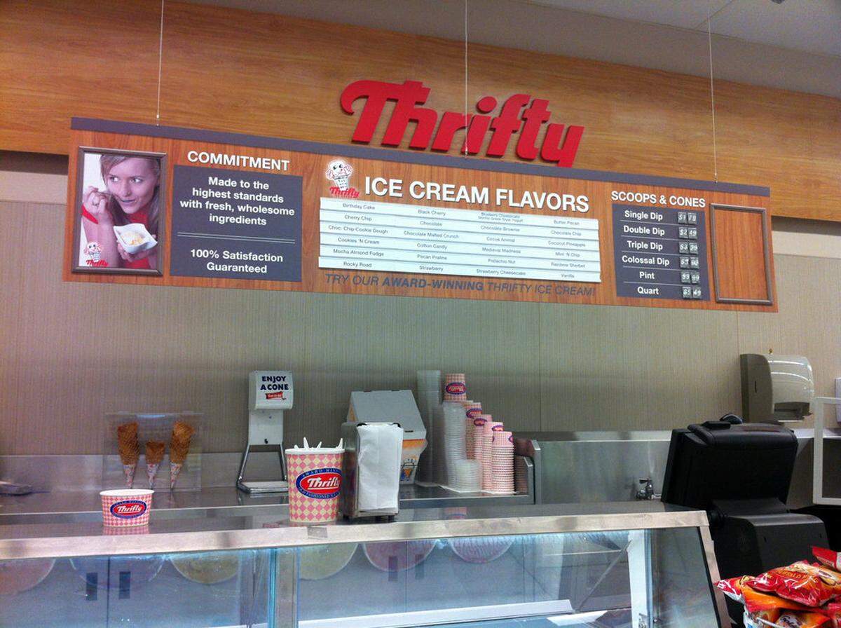 A Thrifty ice cream counter at Rite Aid. 