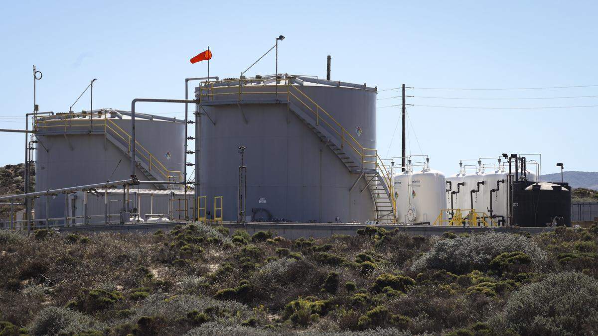 A multi-step water treatment facility removes hydrocarbons from groundwater at the Guadalupe-Nipomo Dunes, seen here on Oct. 1, 2025. Chevron agreed to donate the property to the U.S. Fish and Wildlife Service once the remediation project of the former Unocal oil field is complete.