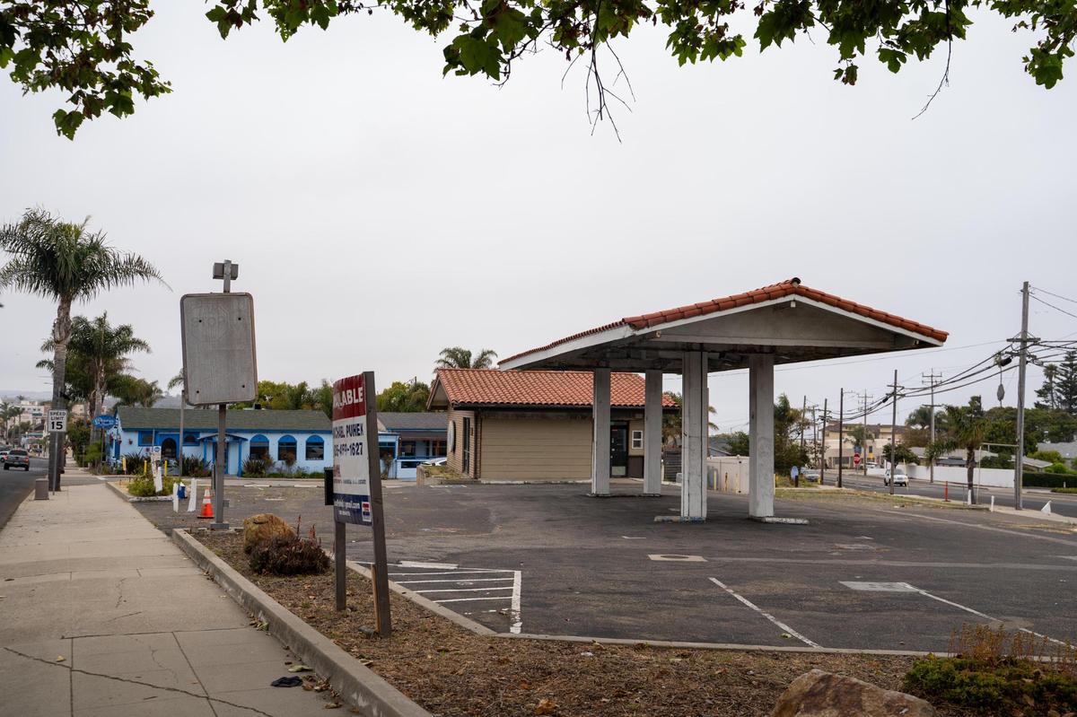 The century-old restaurant building currently occupied by Oasis Moroccan Restaurant along with an old gas station and 10 houses near the intersection of Price and Dolliver streets in Pismo Beach, California, are slated for demolition as part of a new mixed-use “gateway” project from developer Coastal Community Builders, pictured here Wednesday, June 4, 2025.
