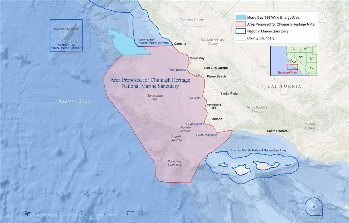 A map of the proposed Chumash Heritage National Marine Sanctuary.