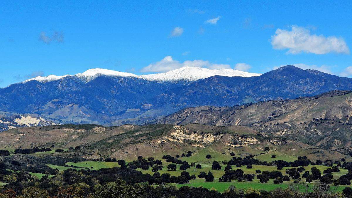 The San Rafael Mountains where snow is expected on the upper elevations north of the Santa Ynez Valley.