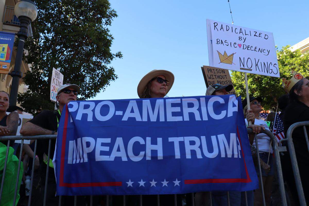 Thousands of people attended the No Kings rally in downtown San Luis Obispo to protest the Trump administration and support Prop. 50 on Oct. 18, 2025.