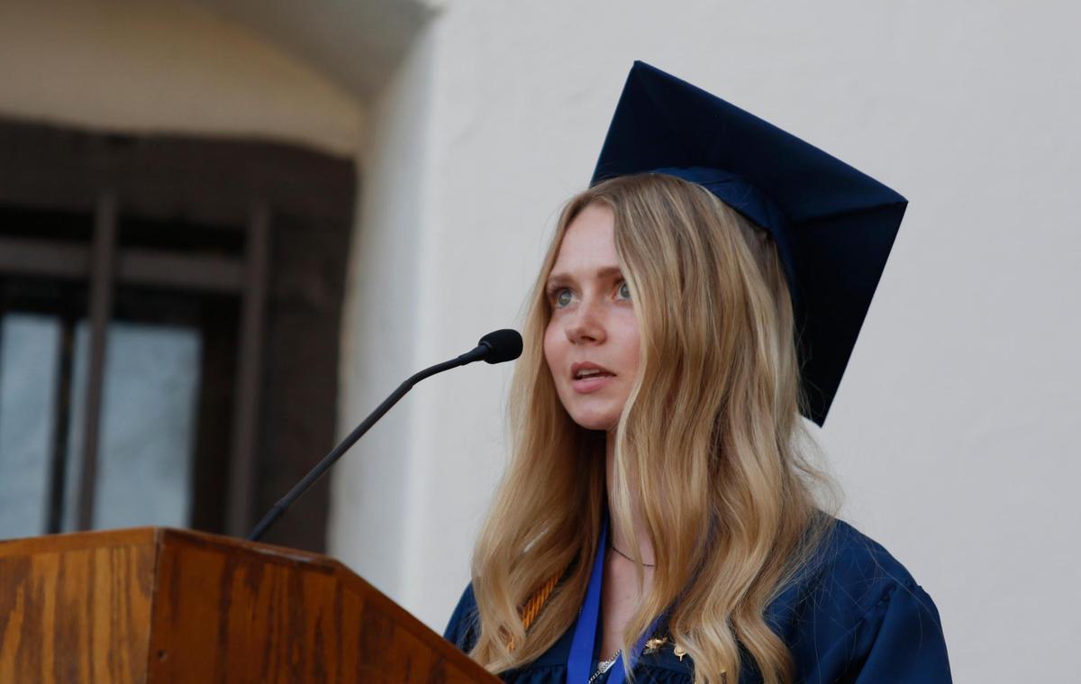 Salutatorian Taylor LaFollette gives her speech. Eighty-three Mission Prep students graduated in San Luis Obispo, earning nearly $2 million in scholarships.