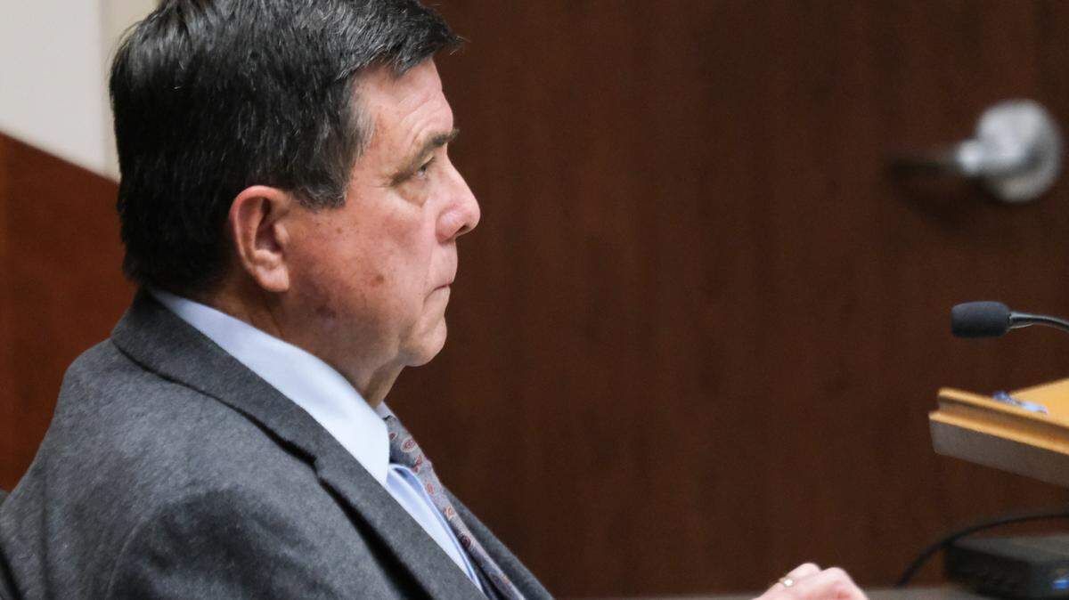 Paso Robles City Councilmember Chris Bausch listens during a court hearing at the Paso Robles branch of San Luis Obispo Superior Court on April 30, 2025. The Tribune sued Bausch and the City of Paso Robles for violating the Public Records Act in March. 