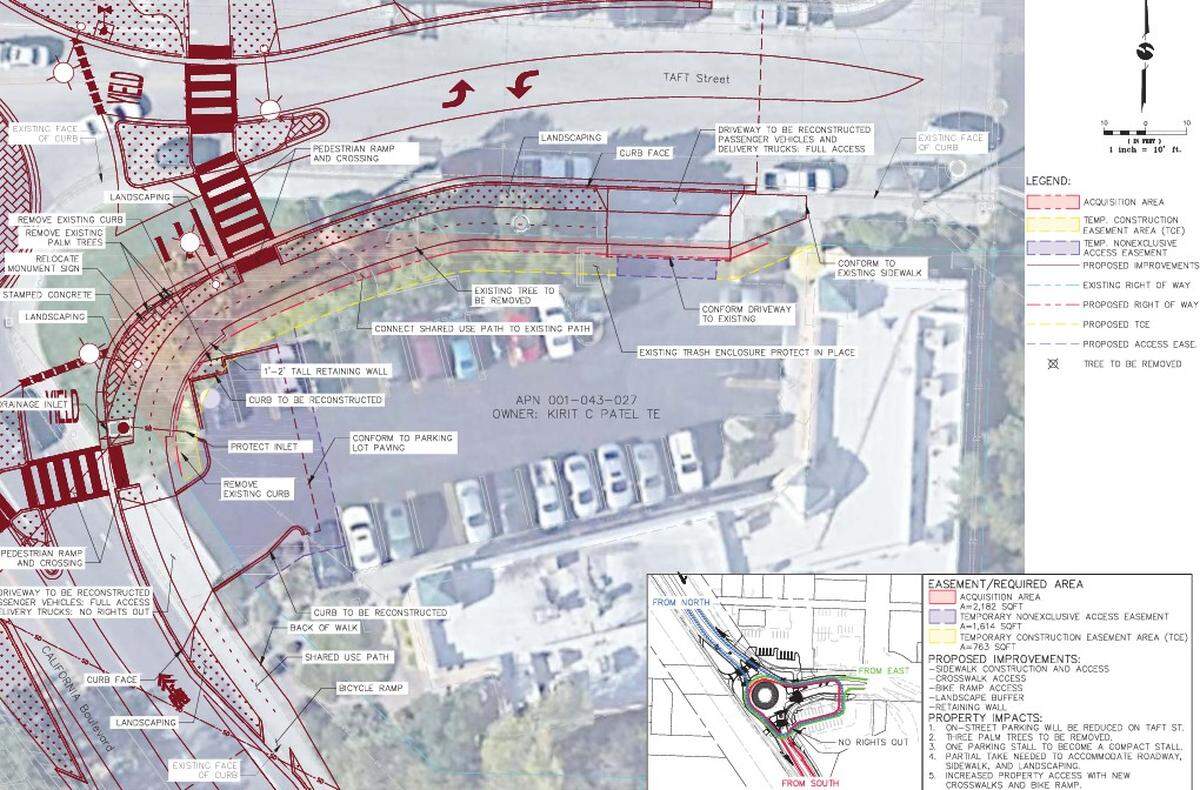 San Luis Obispo may pursue eminent domain to secure a parcel at California Boulevard and Taft Street for a long-planned roundabout near Cal Poly. The map above shows the proposed area that would need to be acquired.