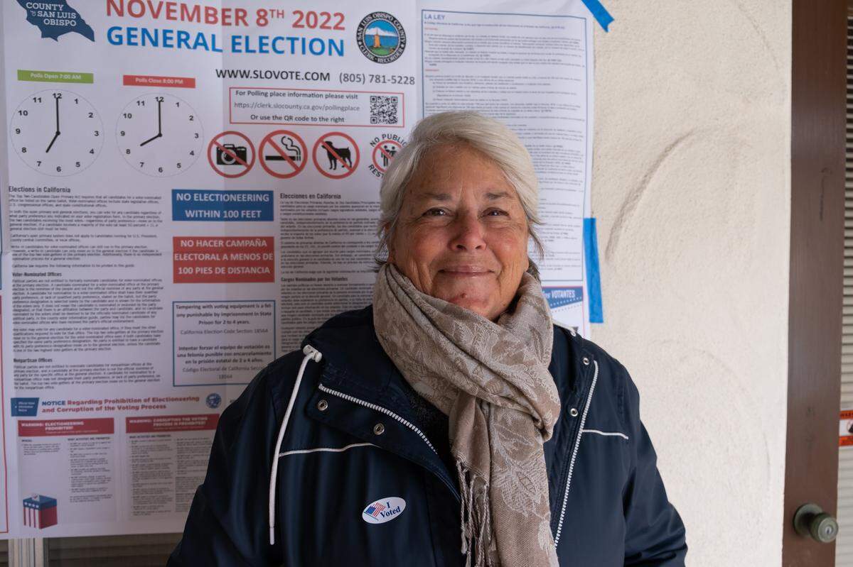 Mardi Hall volunteers at the Chumas Village polling place in San Luis Obispo on Nov. 8, 2022.