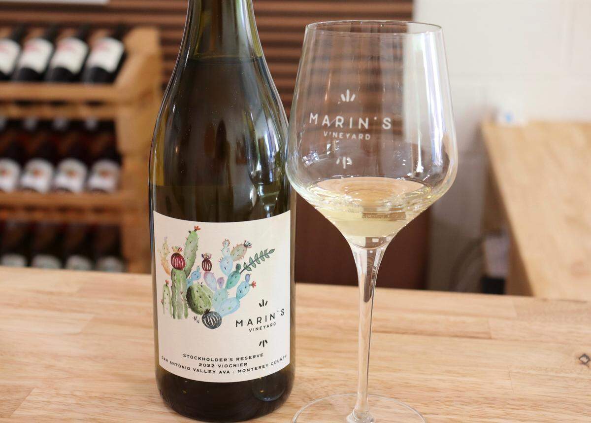 Marin’s Vineyard tasting room opened at 5983 Entrada Ave. in downtown Atascadero in August 2024. The Stockholder’s Reserve, a 2022 viognier, is barrel fermented with a touch of butterscotch flavor. It won a double gold at the 2024 Mid-State Fair.