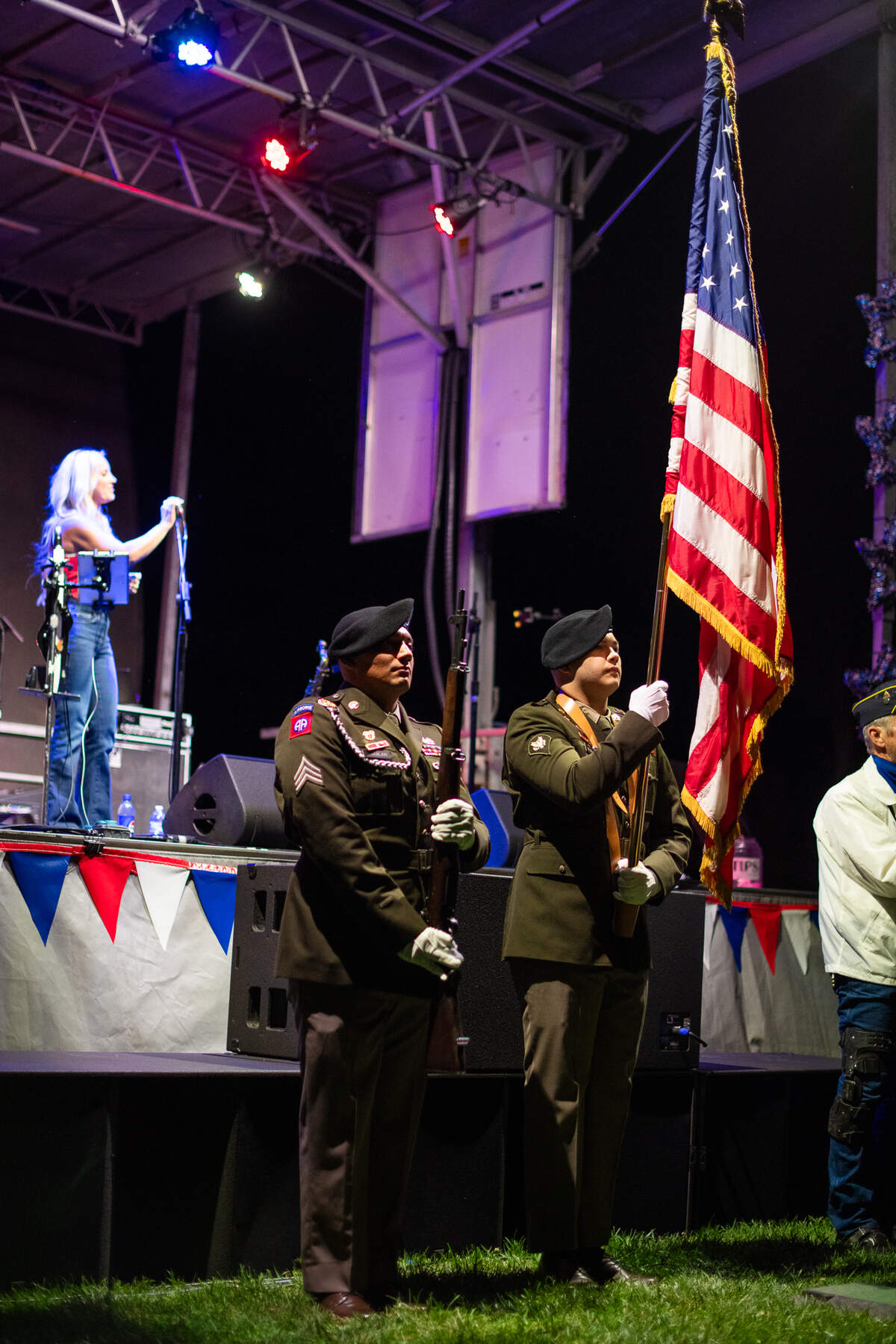 The North County Veterans Color Guard presents the flag as Callie Twisselman prepares to sing the National Anthem at the annual Paso Robles’ Fourth of July celebration at Barney Schwartz Park on July 4, 2026.