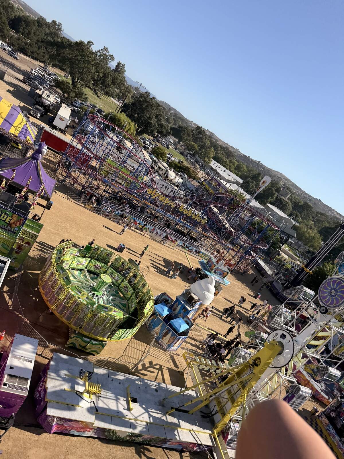 North County reporter Libbey Hanson held tightly onto her phone to capture Mid-State Fair views atop the swinging ride Vertigo on July 15, 2026. The Mid-State Fair runs July 15-25.