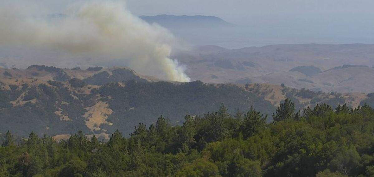 A grass fire seen on a PG&E camera sparked in the mountains east of Cambria in San Luis Obispo County on Sept. 6, 2022.