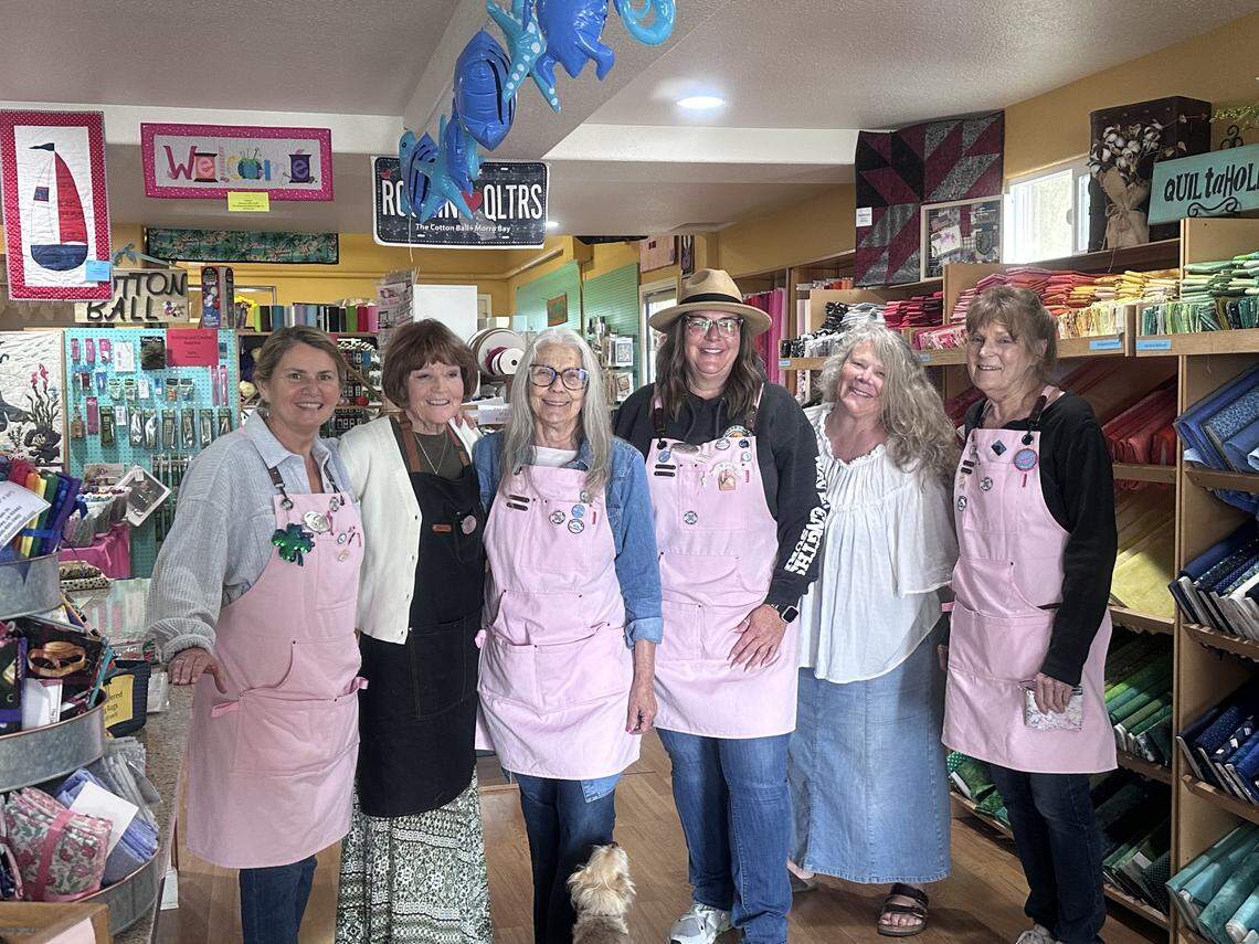 The owners and staff of The Cotton Ball gather for a photo. They include co-owner Lori Stollmeyer, Becky Rogers, Linda Franklin, co-owner/store manager Alison Virge, Kari Shattuck and Suzy Black. The store is set to close Aug. 25, 2025, after 56 years in business in Morro Bay.