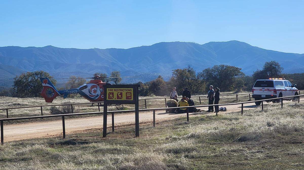 The California Highway Patrol used a helicopter to rescue a dirt biker from the Pozo Summit Trail after the person was injured while cycling on the trail on Wednesday, Dec. 21, 2022.