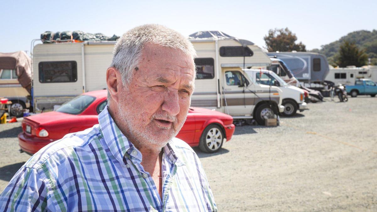 Resident David Richford coordinated a visit from San Luis Obispo County supervisors Bruce Gibson and Jimmy Paulding to the Oklahoma Avenue safe parking site on April 26, 2023. They listened to residents and shared what they hoped would happen moving forward at the site.