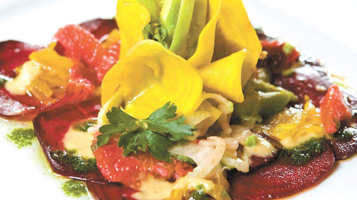 At Luna Red, Chef Shaun Behrens creates an eye-catching vegetarian version of carpaccio featuring different colored beets.